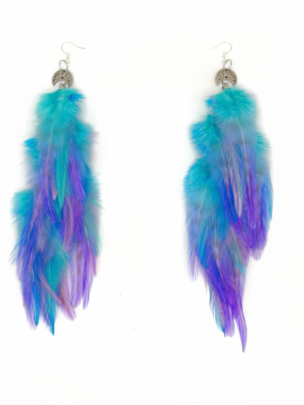 Feather Drop Earrings in Teal & Purple - Women Jewelry